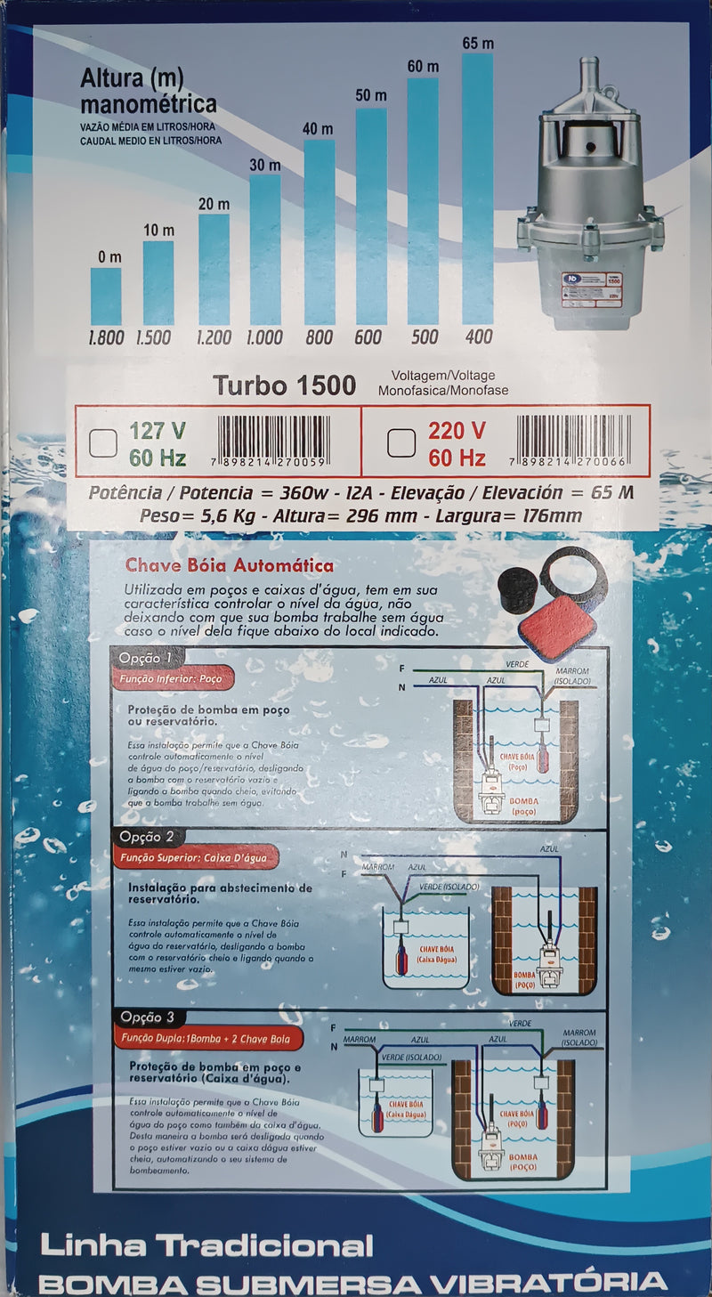 Bomba Submersa Sapo Modelo Turbo 1500 127 ou 220 Volts 360 Wats